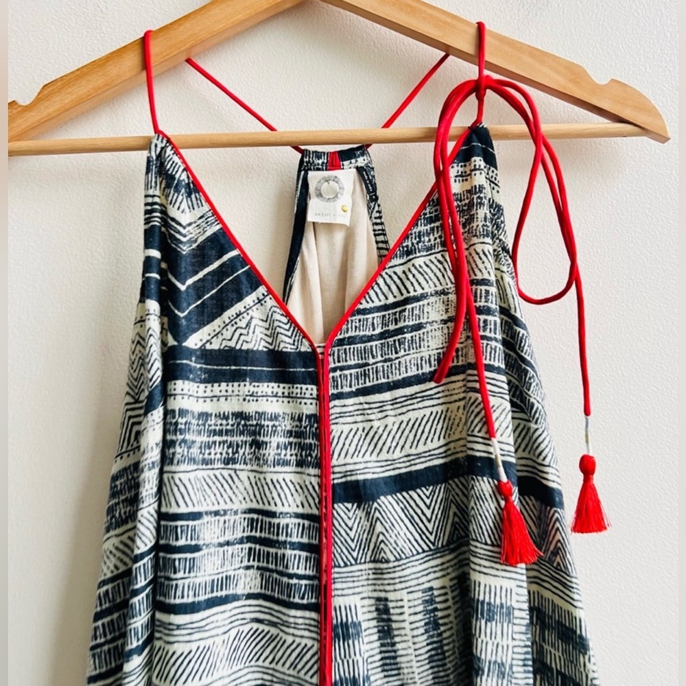 Anthropologie Black and White Midi Dress with Red Accents